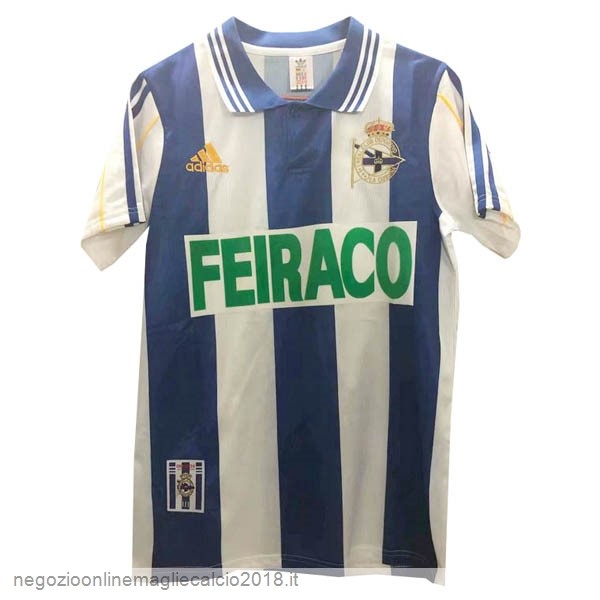Home Online Maglie Calcio Deportivo Stile rétro 1999 2000 Blu Bianco
