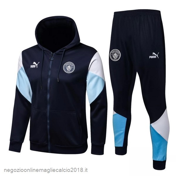Giacca Felpa Cappuccio Manchester City 2021/2022 Blu Navy Bianco
